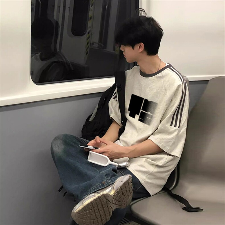 夏季美式高街重磅纯棉三条杠织带撞色男女短袖T恤ZD512-特P30,男装T恤,电商A486