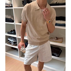 夏季新贵老钱风海鸥领针织短袖polo衫男轻奢半袖打底衫薄T116，男装T恤，星座1116A（原606A-3）