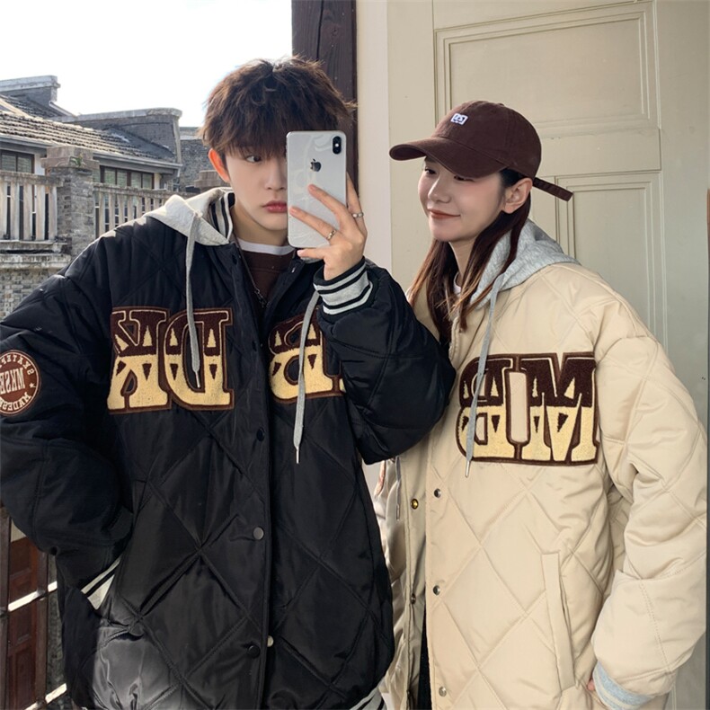 情侣 菱形格夹棉加厚棒球服男连帽棉衣（已注册）X1213-MY22-P125图片