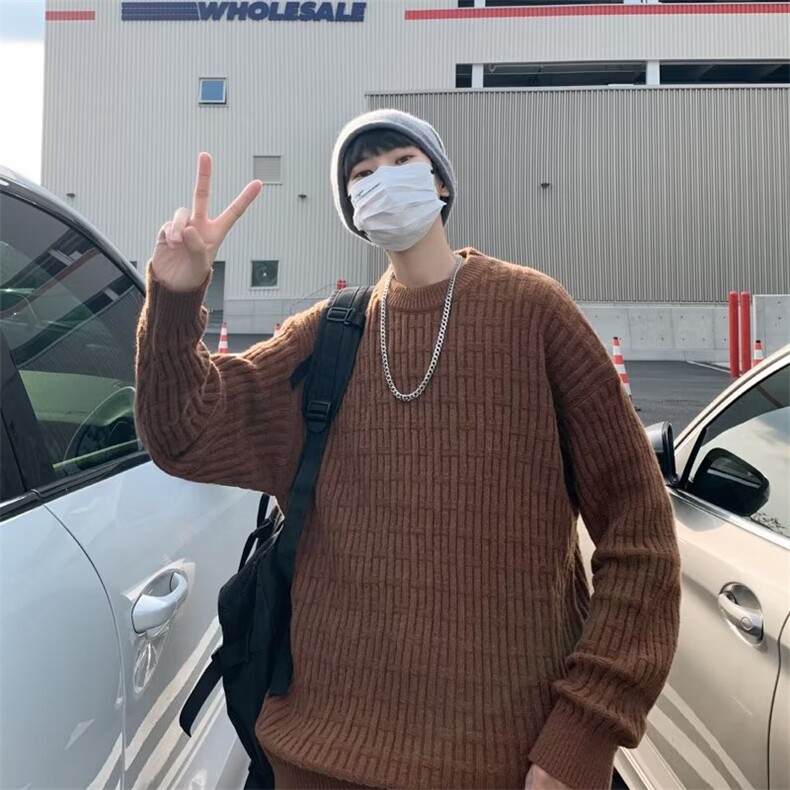 秋冬重磅日系宽松圆领套头简约毛衣男女内搭打底针织衫MY7009-P53,男装针织衫/毛衣,星座308B-1