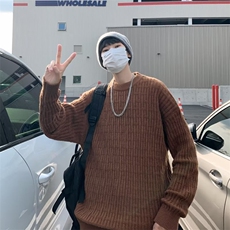 秋冬重磅日系宽松圆领套头简约毛衣男女内搭打底针织衫MY7009-P53，男装针织衫/毛衣，星座308B-1
