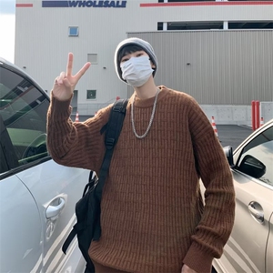 秋冬重磅日系宽松圆领套头简约毛衣男女内搭打底针织衫MY7009-P53图片