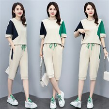 休闲运动女装季新款2025韩版时尚短袖五分裤拼接洋气潮，女装运动套装，凯瑟曼