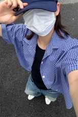 格子衬衫春夏美式短袖衬衫港风情侣装休闲衬衣CS286-P30，男装T恤，星座301C-5
