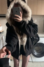 [网图]猫耳毛领夹棉衣座山雕连帽麂皮外套女5D4092-TP100178，男装棉衣，电商A102