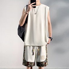 男士休闲运动套装夏季刺绣背心一套短裤拼接小熊A266-TZ3308-P46，男装牛仔裤，电商A266