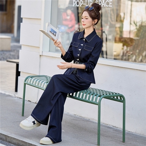 （新款现货）2026春装时尚收腰显瘦天丝牛仔阔腿腰带套装两件套图片