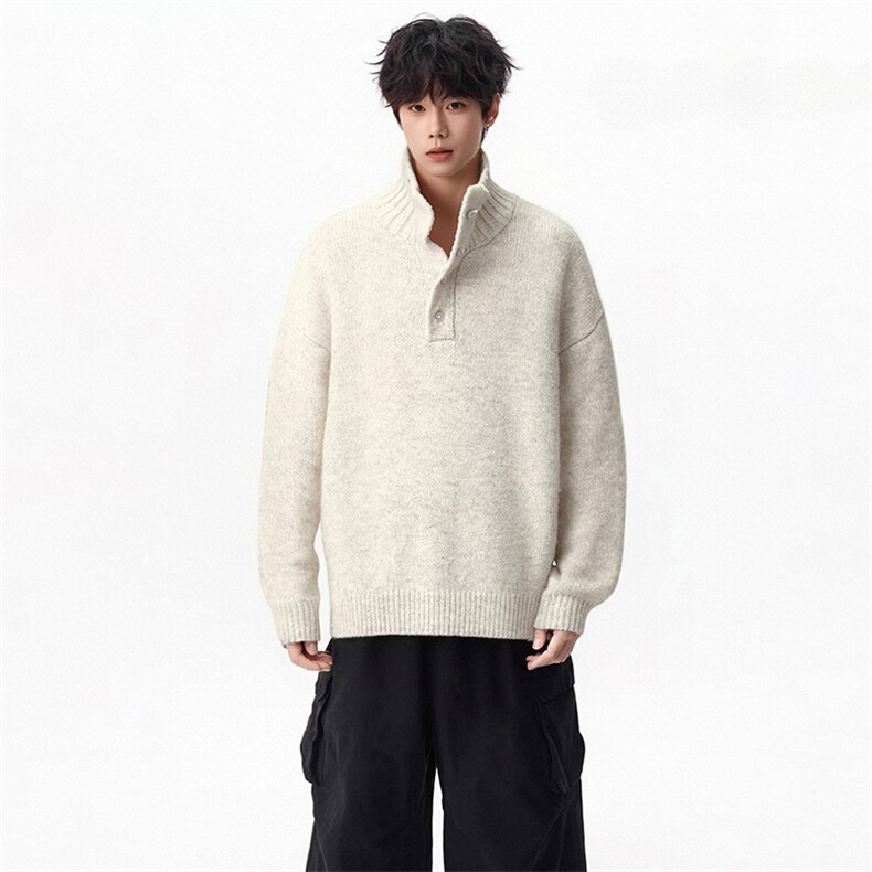 现货A2329TP68-秋冬老钱风半高领毛衣男重磅800g纽扣针织衫外套,男装针织衫/毛衣,电商B241