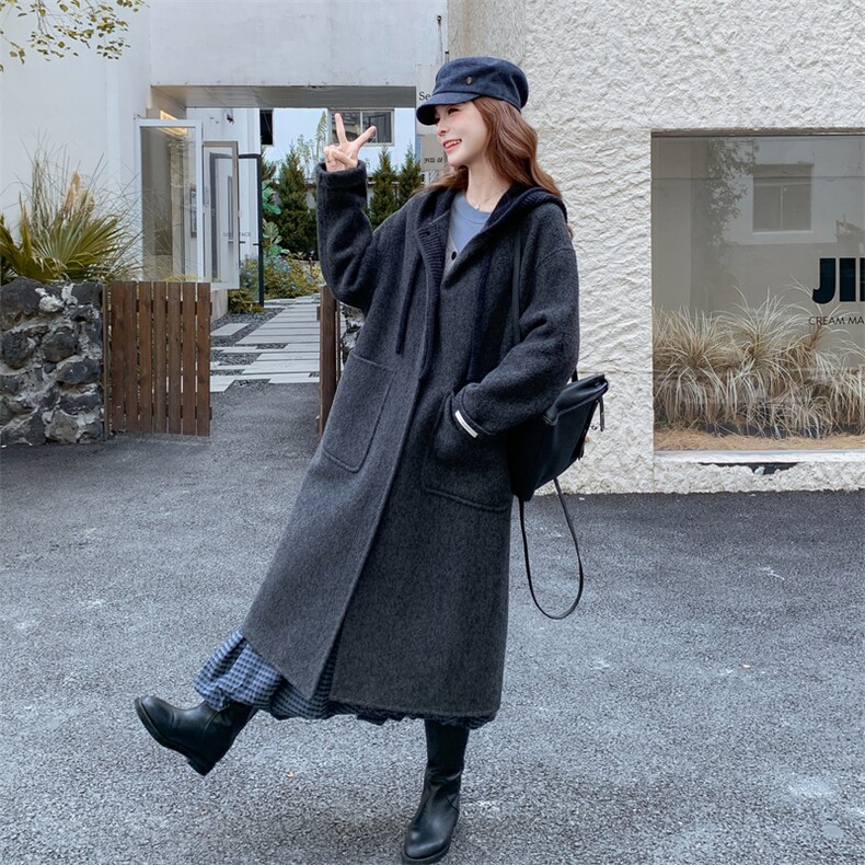 现货新款时尚洋气2025女装羊绒大衣宽松显瘦针织帽羊绒外套女装,女装毛呢外套,韩然一族