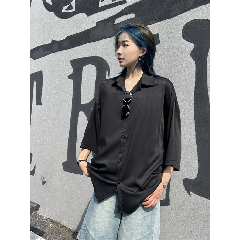 港风大码网红凉感宽松翻领短袖衬衫男女XZ213-CS8804-P35控58,男装T恤,星座213