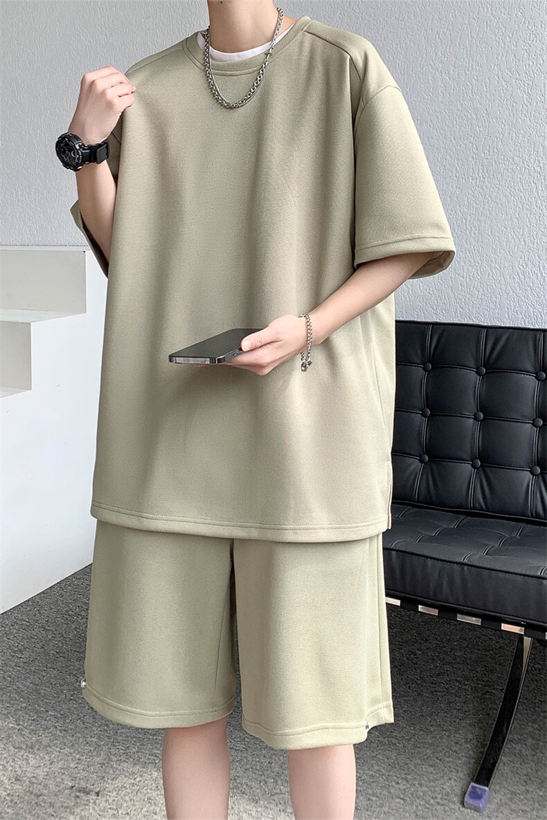 直播~重磅280g夏季短袖短裤套装A416P65,男装休闲套装,电商A309