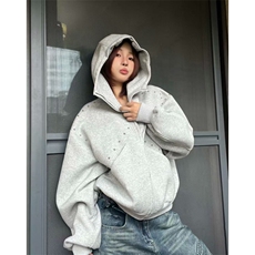 抖音得物高品质二开26春装美式高街铆钉拼接纯色开衫卫衣外套W122，女装短外套，电商A486