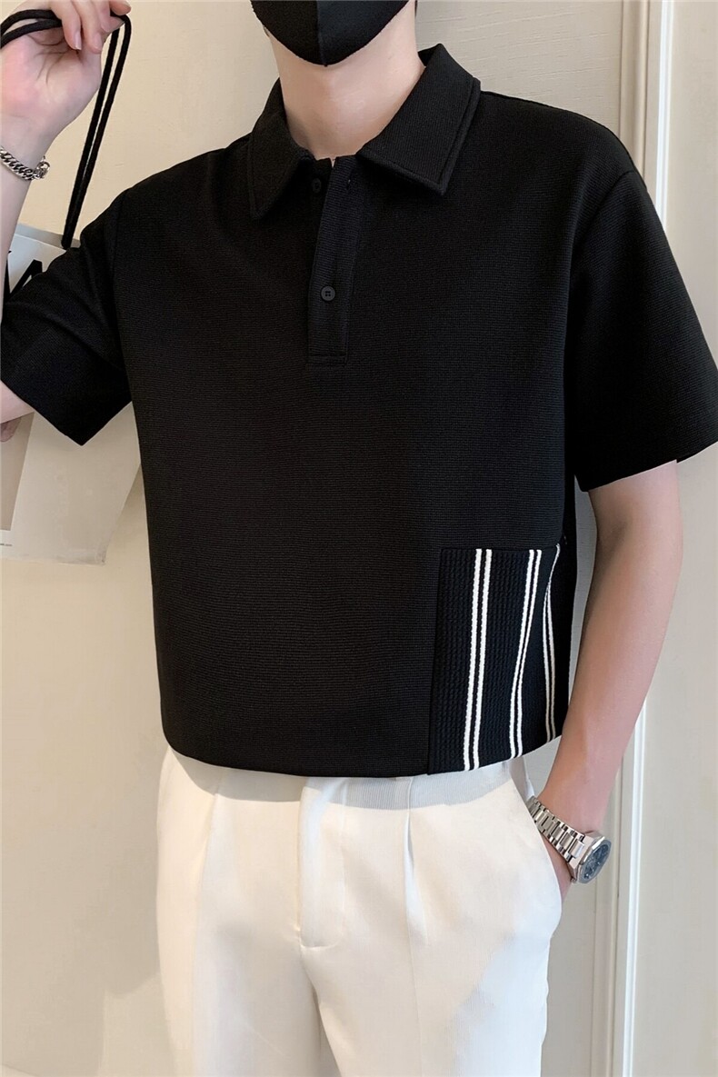 现货2025夏季新款社会小伙拼接polo衫男短袖T恤TX06P55控78,男装T恤,电商B276A