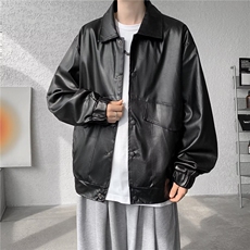 皮衣男港风潮流宽松款痞帅机车服青年飞行员帅气皮夹克皮外套潮，男装夹克，星座601-1
