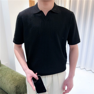 春夏款男生纯色冰丝polo针织衫凉爽透气翻领短袖 B3005-P55图片