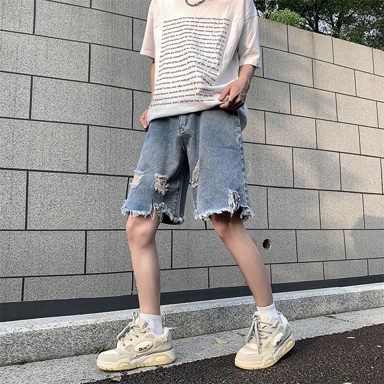 现货 夏季美式复古毛边短裤五分乞丐破洞牛仔裤男 K5808-P35 控58图片