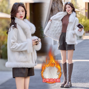 中古风狐狸毛皮草羽绒服女2024冬新款时尚气质白鸭绒内胆保暖大衣图片
