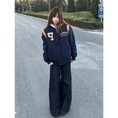 美式复古棒球服外套女早春字母刺绣重磅情侣夹克宽松休闲上衣开衫，男装夹克，星座506A