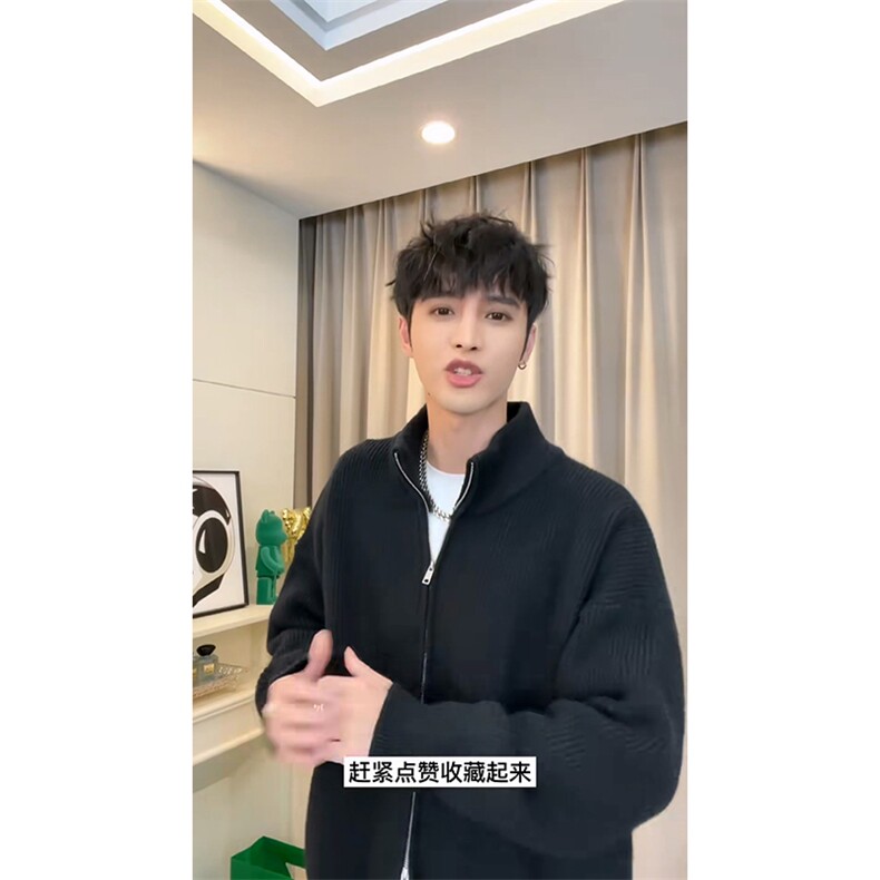 重磅秋冬北极绒双拉链毛衣开衫美式复古休闲慵懒风宽松针织衫外套,男装针织衫/毛衣,电商A486