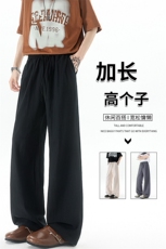 休闲裤女肌理长裤慵懒松弛感2025新款夏季松紧腰阔腿裤简约风，男装休闲裤，电商B312