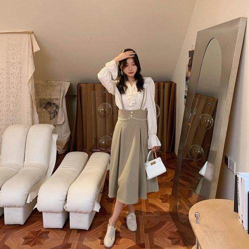 珍珠背带裙+衬衫，女装衬衫，M.W 嫚维