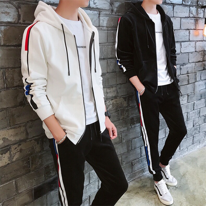 有报告秋季金丝绒两件套休闲卫衣套装男士外套DS159T图片