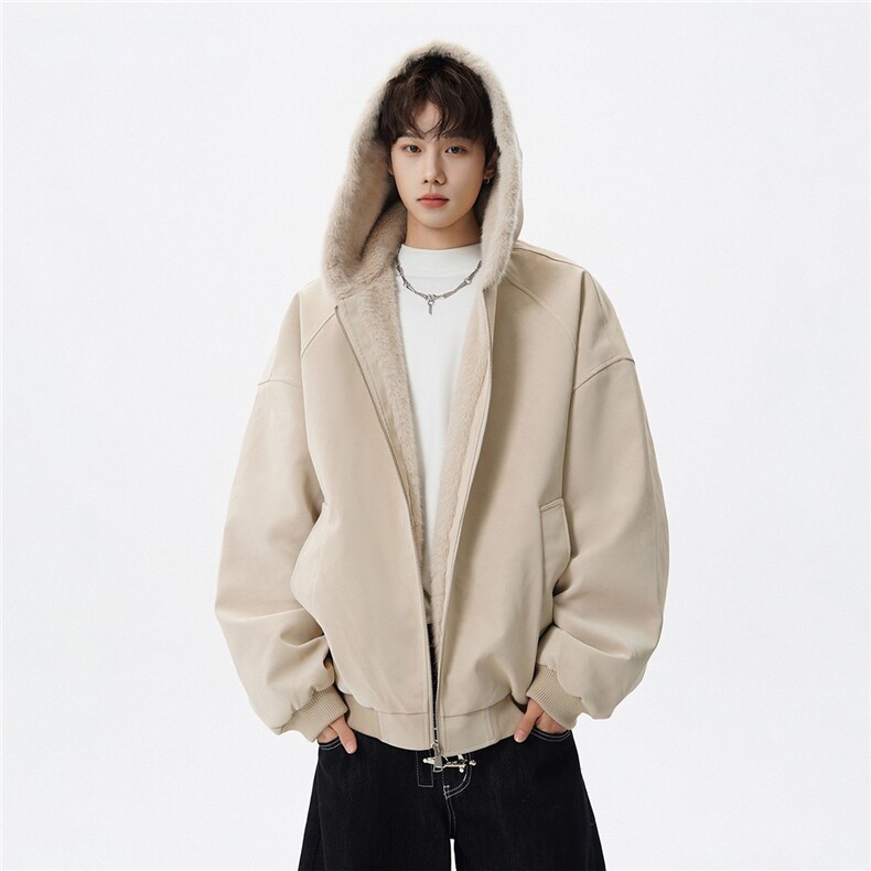 美式复古PU皮座山雕加绒棉服连帽夹克男女生冬季重磅宽松休闲外套,男装夹克,星座715-4