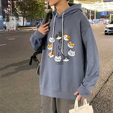 WY2215-P35加绒款-P40纯棉连帽卫衣男大码运动帽衫宽松薄外套男，男装卫衣，电商A040