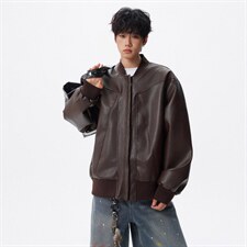 抖音得物高品质美式高街复古老钱风PU皮夹克外套男女短款机车皮衣，男装夹克，电商A486