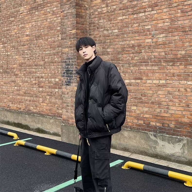 23新款冬季复古加厚保暖立领棉服男士宽松休闲压皱设计面包服图片