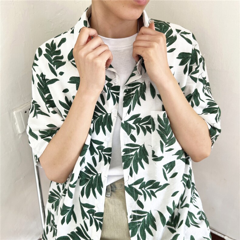 现货百搭休闲碎花衬衫沙滩风夏季短袖衬衣男,男装衬衫,星座510-1