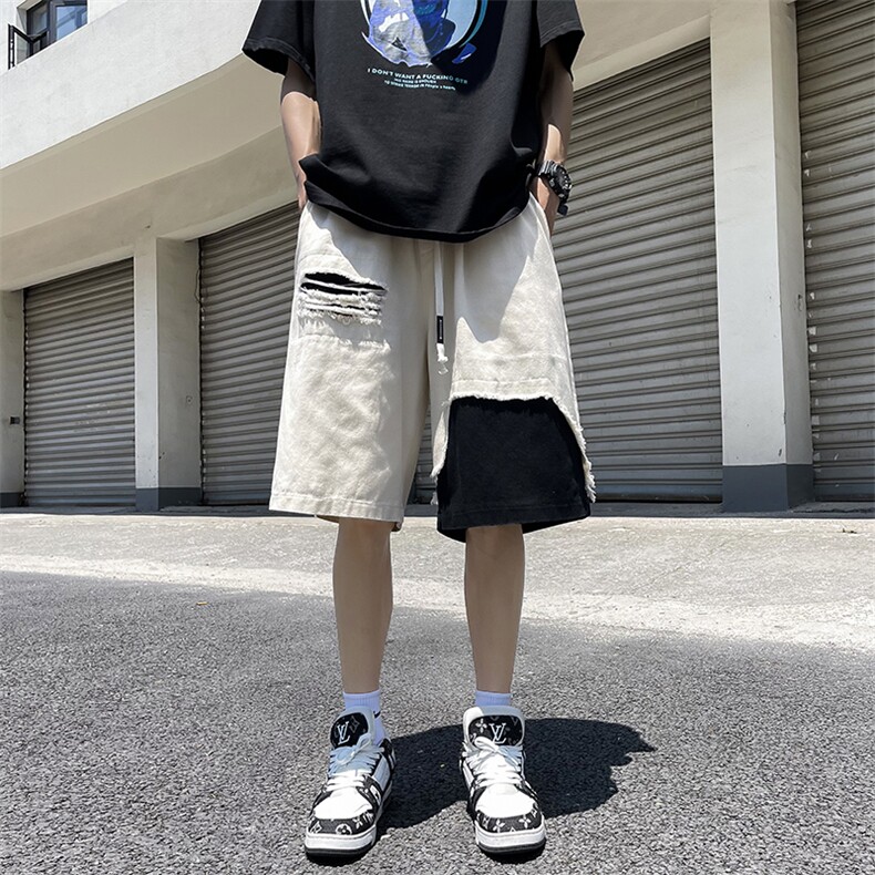 K84-P36夏季宽松型毛边拼色五分裤,男装休闲裤,星座1501-1