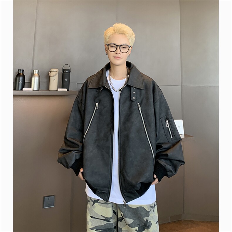 港风日系复古拉链设计感翻领夹克外套男 XZ213-JK0170-P118控138图片