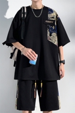 2025夏季新款光影墙大码菠萝格短袖T恤套装M-5XHQ23461-P60，男装T恤，电商A022