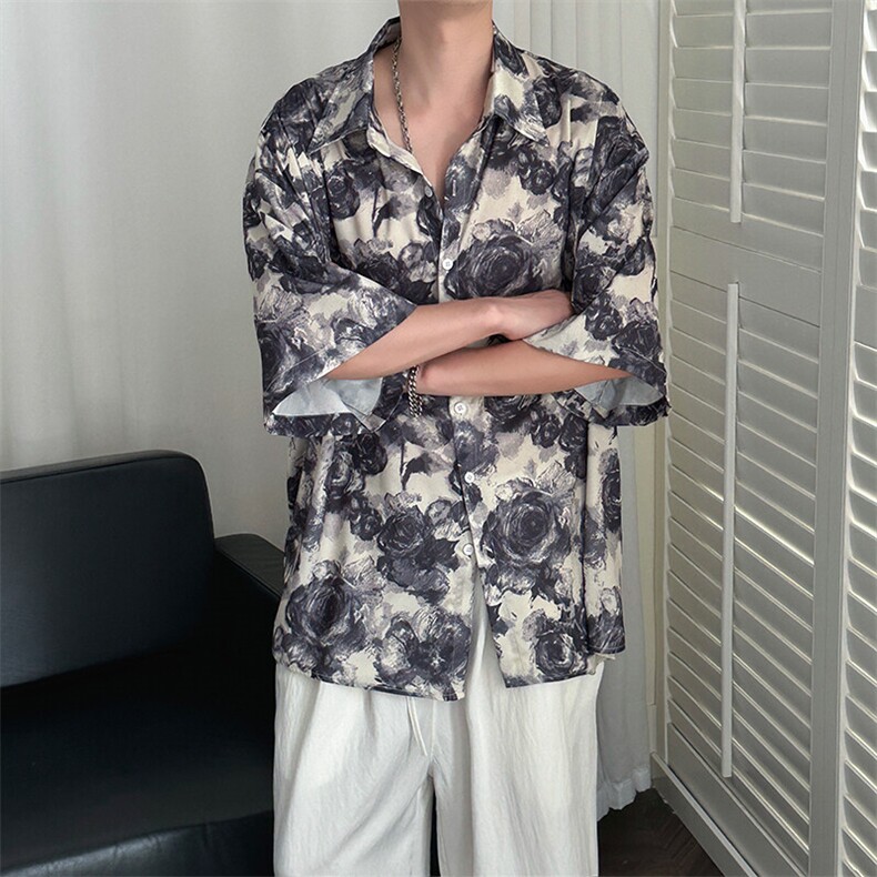 2025现货印花短袖衬衣男潮牌冰丝花衬衫A351-AC25602-p48控89,男装T恤,电商A351
