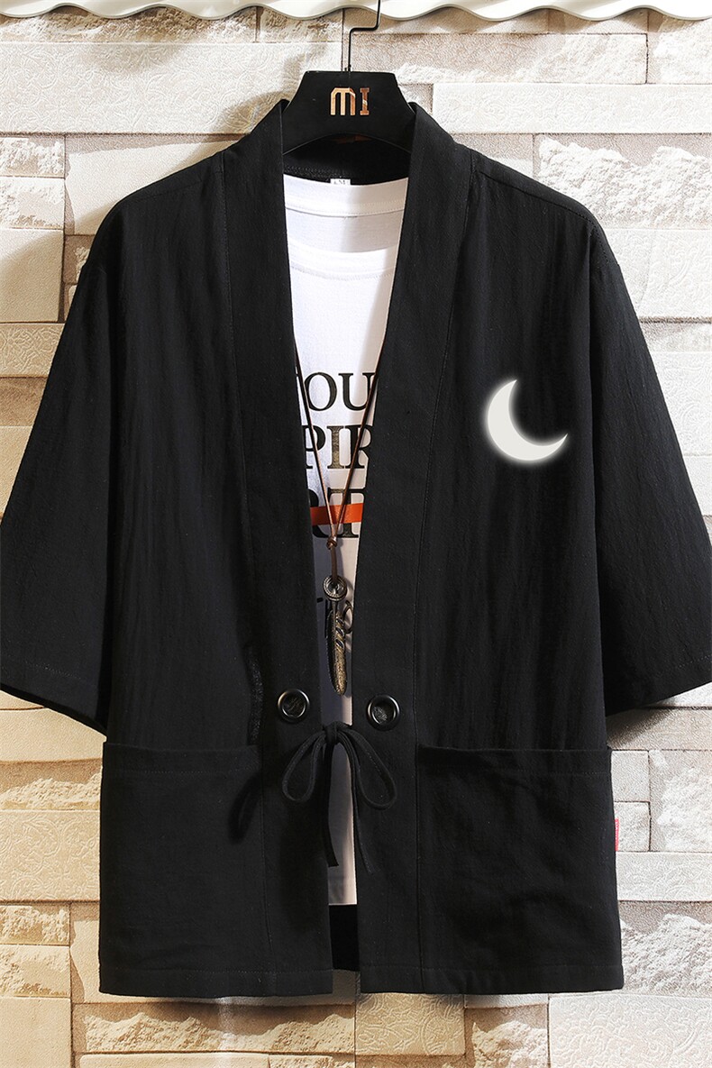 HF59055-P40风汉服男开衫外套七分袖道袍砖墙挂拍,男装民族服装,电商A040A