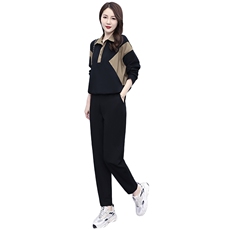 拼色洋气减龄休闲套装女士2023春秋新款微胖时尚一整套两件套，女装套装/套裙，千千佰惠