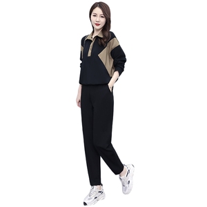 拼色洋气减龄休闲套装女士2023春秋新款微胖时尚一整套两件套图片