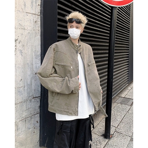 美式休闲拉链设计感牛仔外套男潮牌秋冬潮牌韩版夹克上衣 JK2128图片