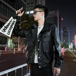 网络图现货  美式复古痞帅机车立领工装皮夹克外套JA204-P78图片