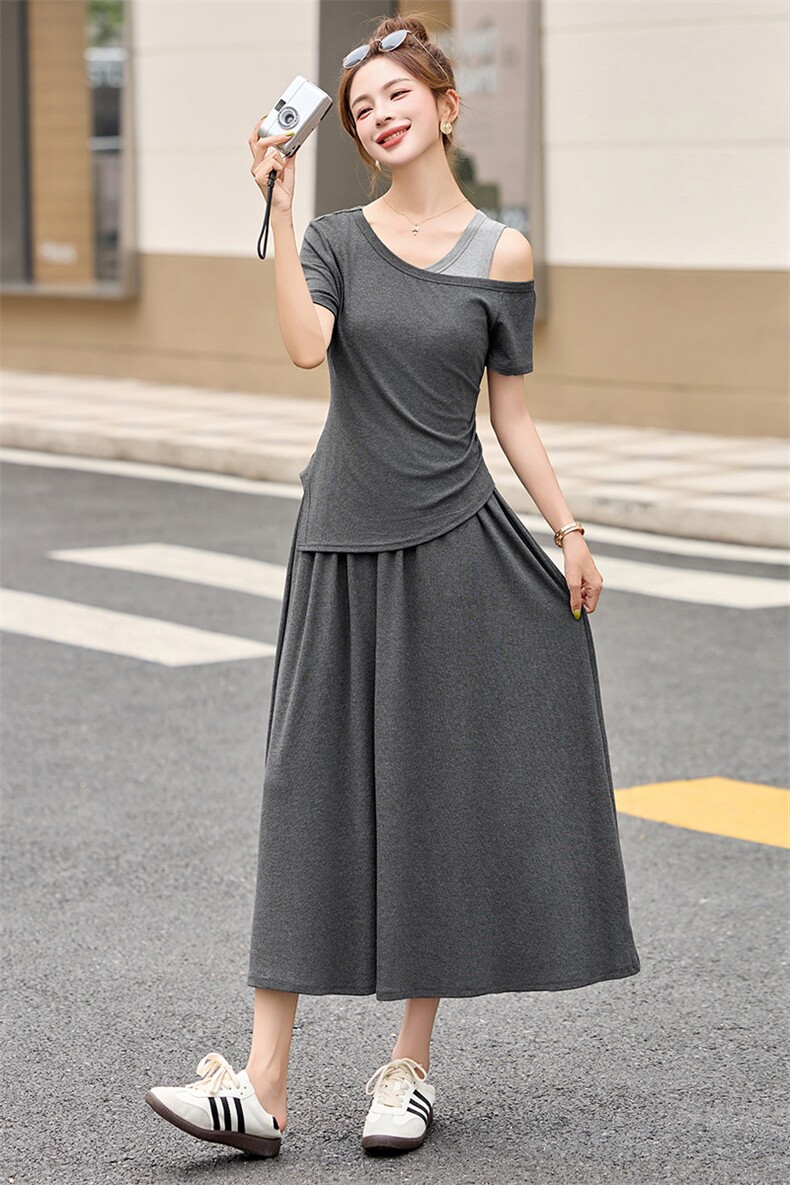 2026年夏季新款休闲舒适针织两件套裙,女装套装/套裙,心心服饰