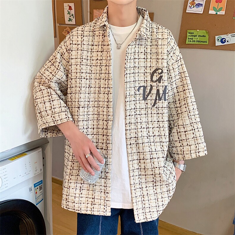 1港风小香风七分袖衬衫男大码中性风情侣潮衬衫QCS7019P45控69,男装衬衫,星座226-2