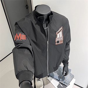 2025秋美式潮牌棒球领飞行夹克男士宽松休闲运动服外套W6696-P60图片
