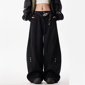 网络图现货  美式高街高级感小众裁剪褶皱阔腿弯刀西裤JK334-P52图片