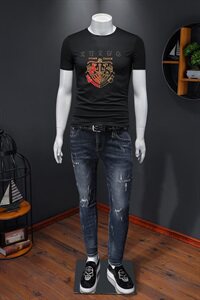 D215-28145#欧洲站系列 新款夏装休闲丝光潮流男士短袖T恤图片