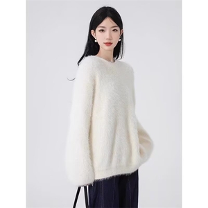 仿貂绒宽松毛衣男女多巴胺色系上衣美拉德打底针织衫V21-P49网图图片