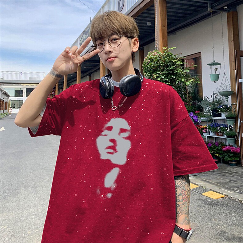 可48小时发货支持抖音得物来样二开美式满天星亮片短袖T恤MTX671，男装T恤，电商A486-1