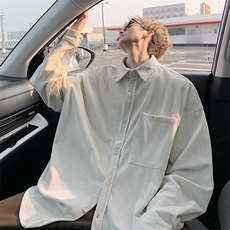 8XL-M灯芯绒衬衫特大码复古秋冬翻领长袖上衣纯色外套CS9001/P58，男装衬衫，电商B238