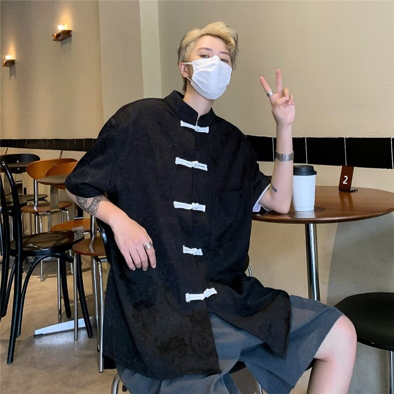 风暗纹提花衬衫仙风道骨冰丝中山唐装衬衣男款短袖新中式男装图片