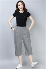 2025年夏季格子七分裤/九分裤直筒中腰布棉裤子格子气质百搭宽松，女装休闲裤，风姿绰
